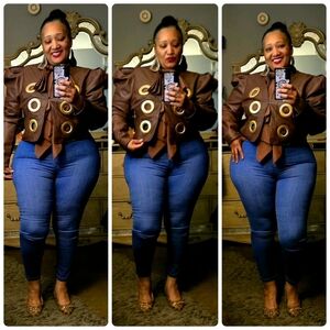 Customize Brown Statement Ring-Accent Jacket - Women